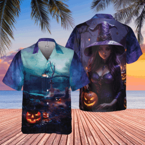 Halloween Pumpkin Witch All-over Print Pocket Hawaiian Shirt