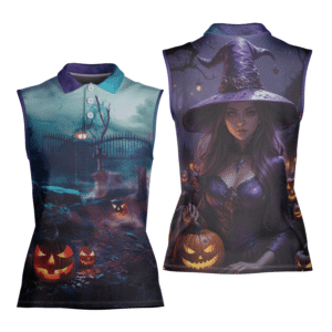 Halloween Pumpkin Witch Women's Sleeveless Athleisure Polo Shirt