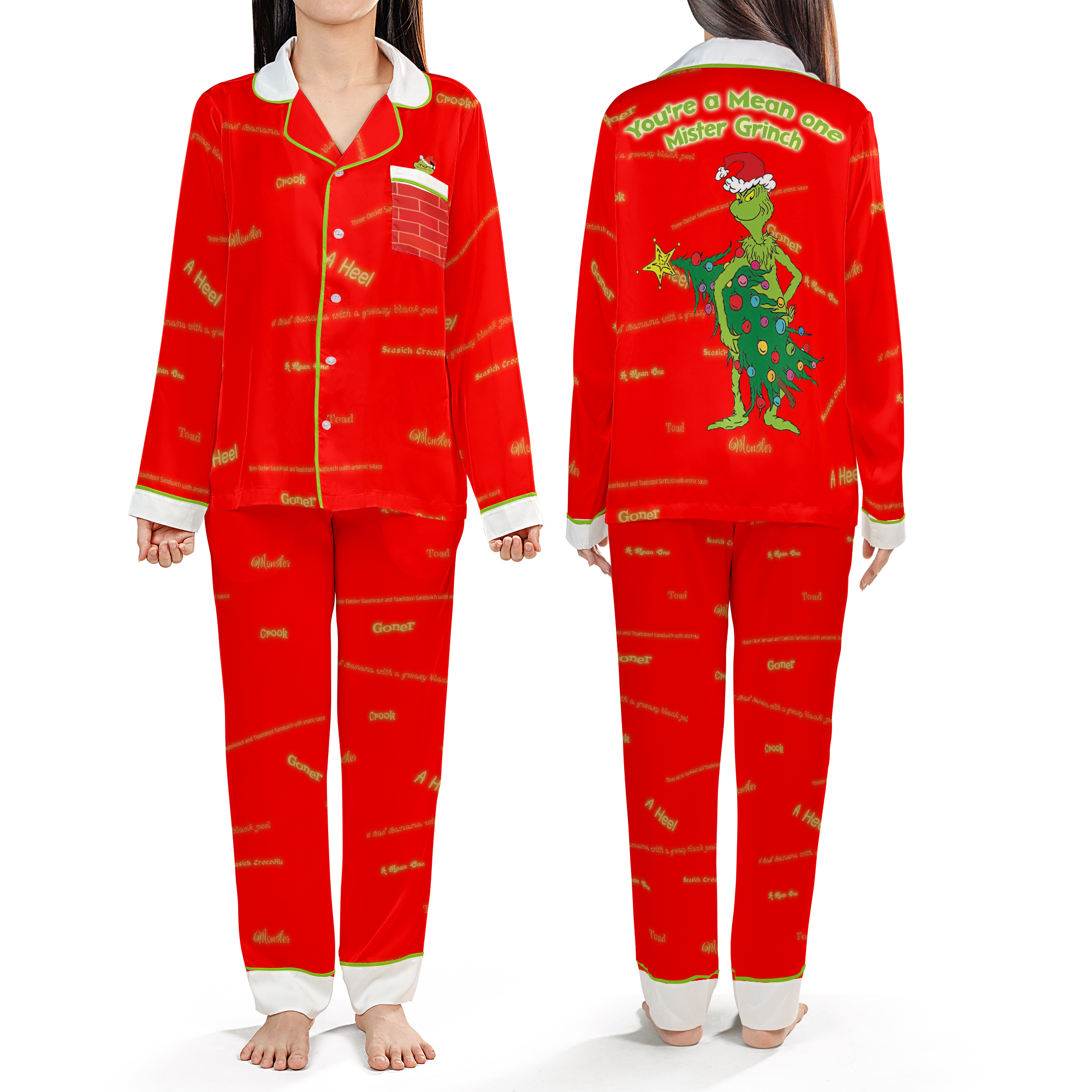 Santa Grinch Satin Pajamas